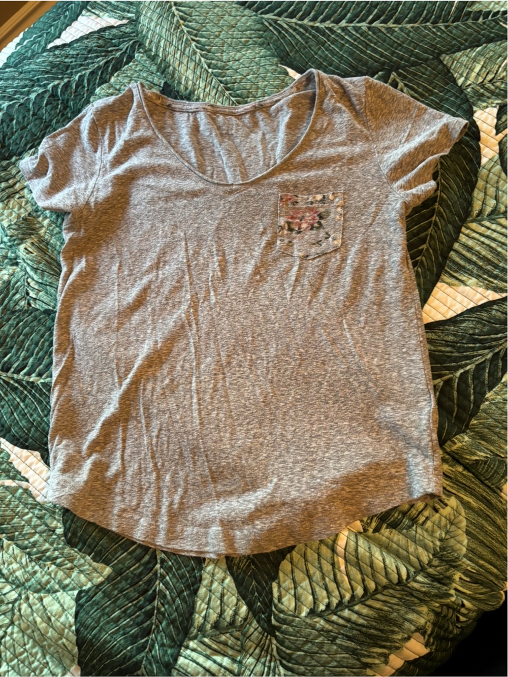 Aeropostale Heather Gray Pocket Tee with Floral Accent